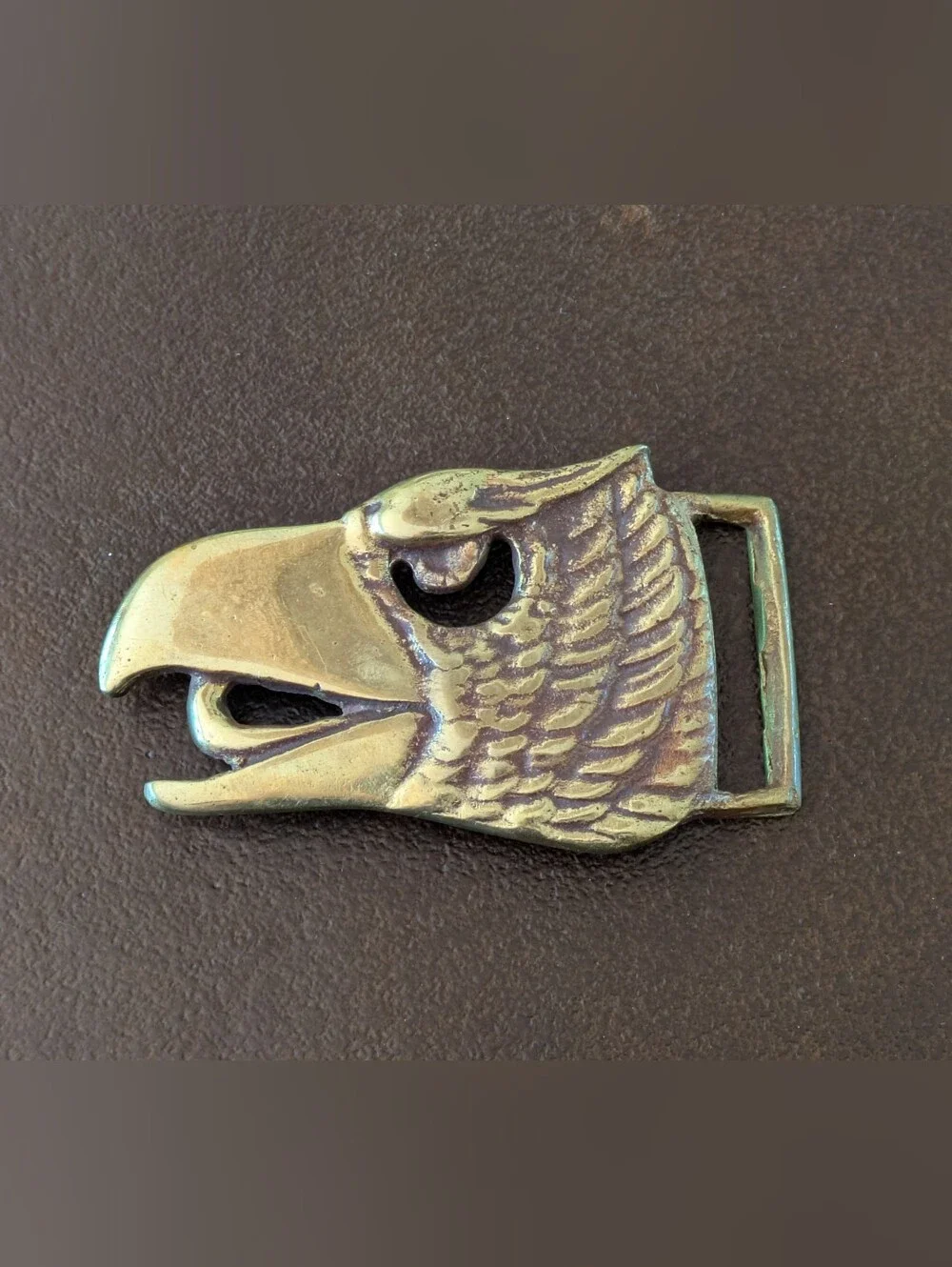 1970s Solid Brass Screaming Eagle Head Belt Buckle